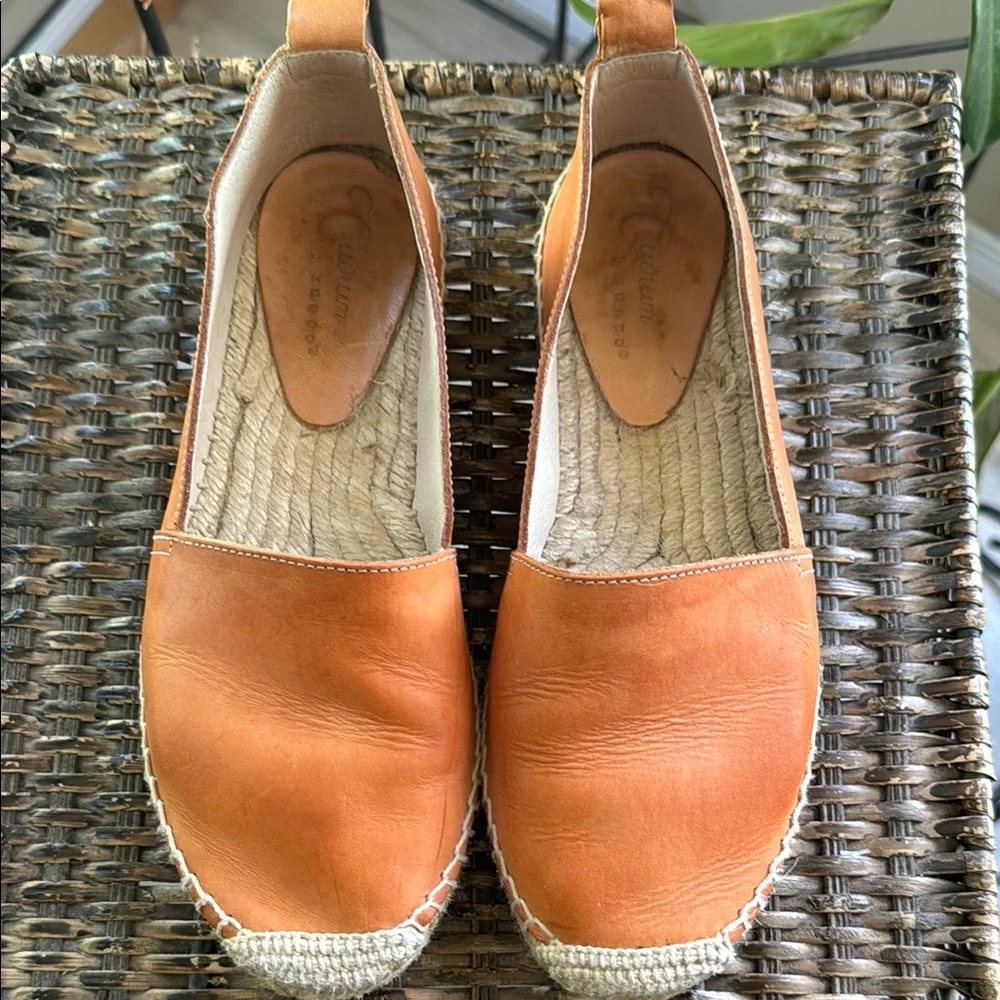 Tan Leather Espadrille Slip-On Flats Jute Sole Made in Spain Women’s size‎ 6.5